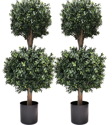 4Ft Artificial Boxwood Double Ball Topiary Trees, 2PACK Faux Topiaries Tree Store Garden Indoor&Outdoor for Porch Home