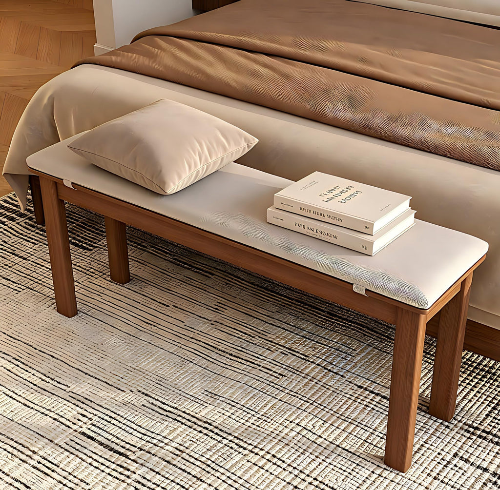 47.2" Solid Wood Dining Bench with Removable Cushion - Mid-Century Modern Entryway Bench, Extra Height Upholstered