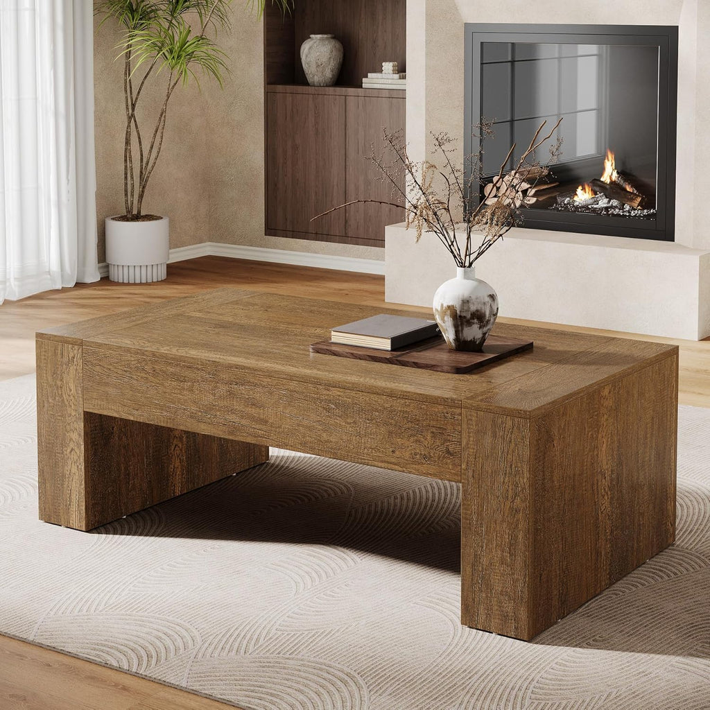 Rectangular Coffee Table, 51-Inch Farmhouse Accent Center Cocktail Tea Table with Sturdy Base