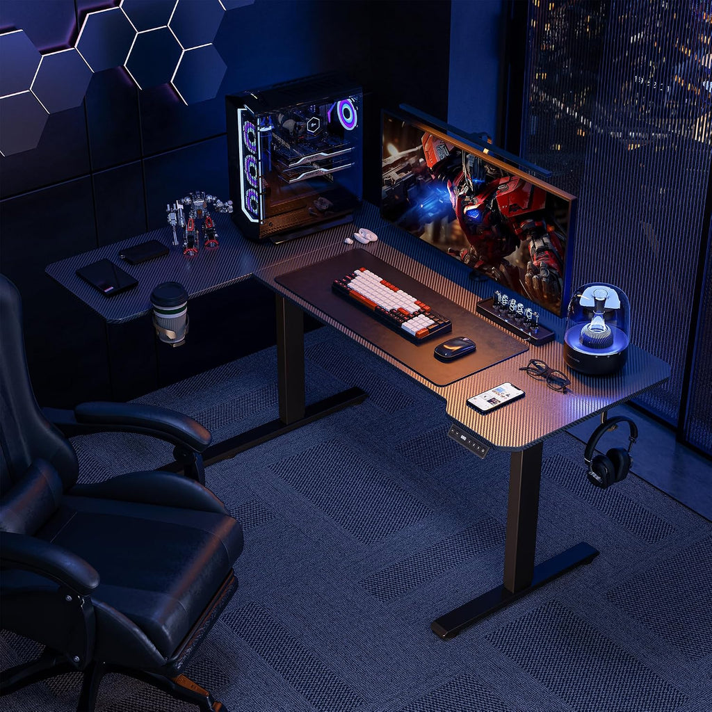 L Shaped Electric Standing Desk - 59x40 Inch Reversible Corner Sit Stand Desk with Hook&Cup Holder,Electric Height