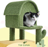 68.5in Tall Cactus Cat Tree, Multi-Level Tower with 2 Large Condos, Scratching Posts, 2 Acrylic Clear Bowls