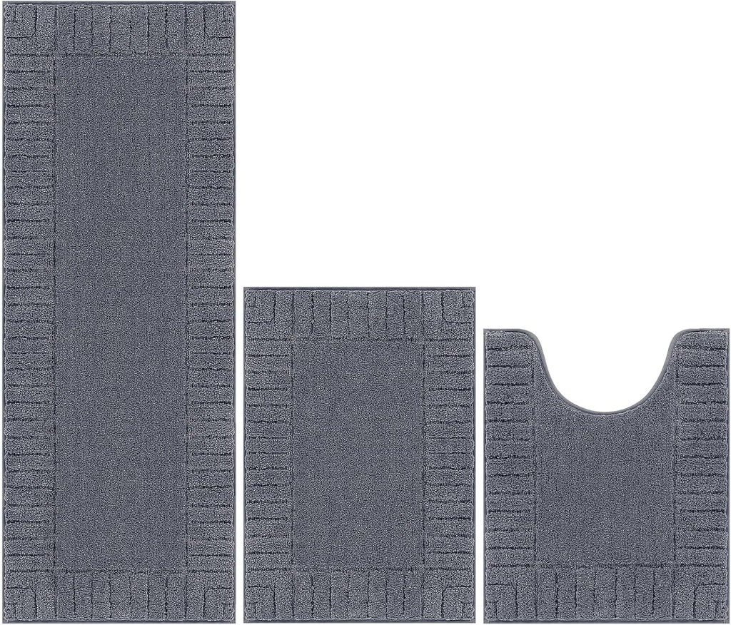 Bathroom Rugs Sets 3 Piece, Microfiber Bath Mat Set, Dark Grey | Non Slip Washable, Soft Plush, Extra Absorbent Bath
