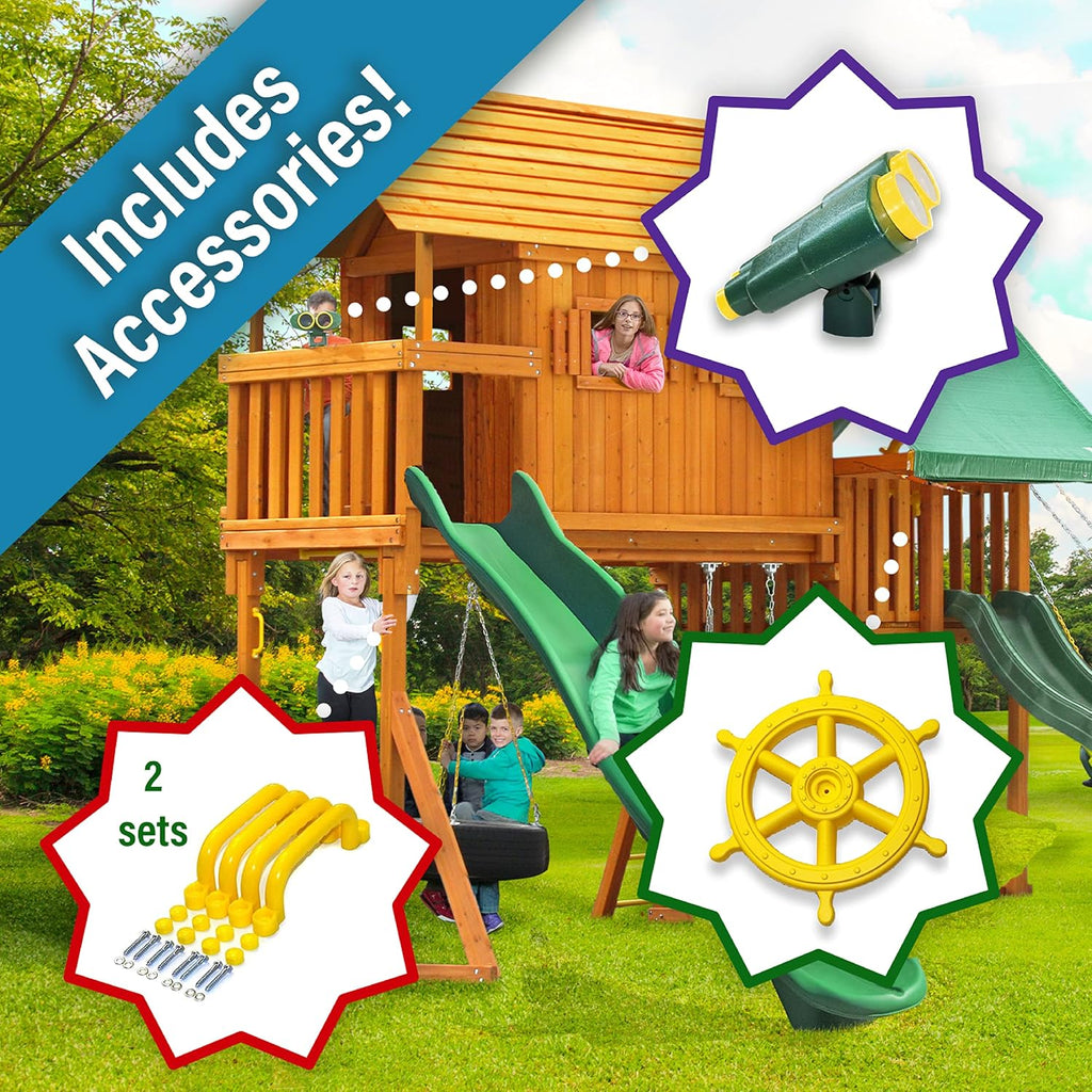 Fantasy Tree House Solid Cedar Wood Swing Set & Kids Playhouse (#3) | Jungle Gym with Built-in Tree House, Clubhouse