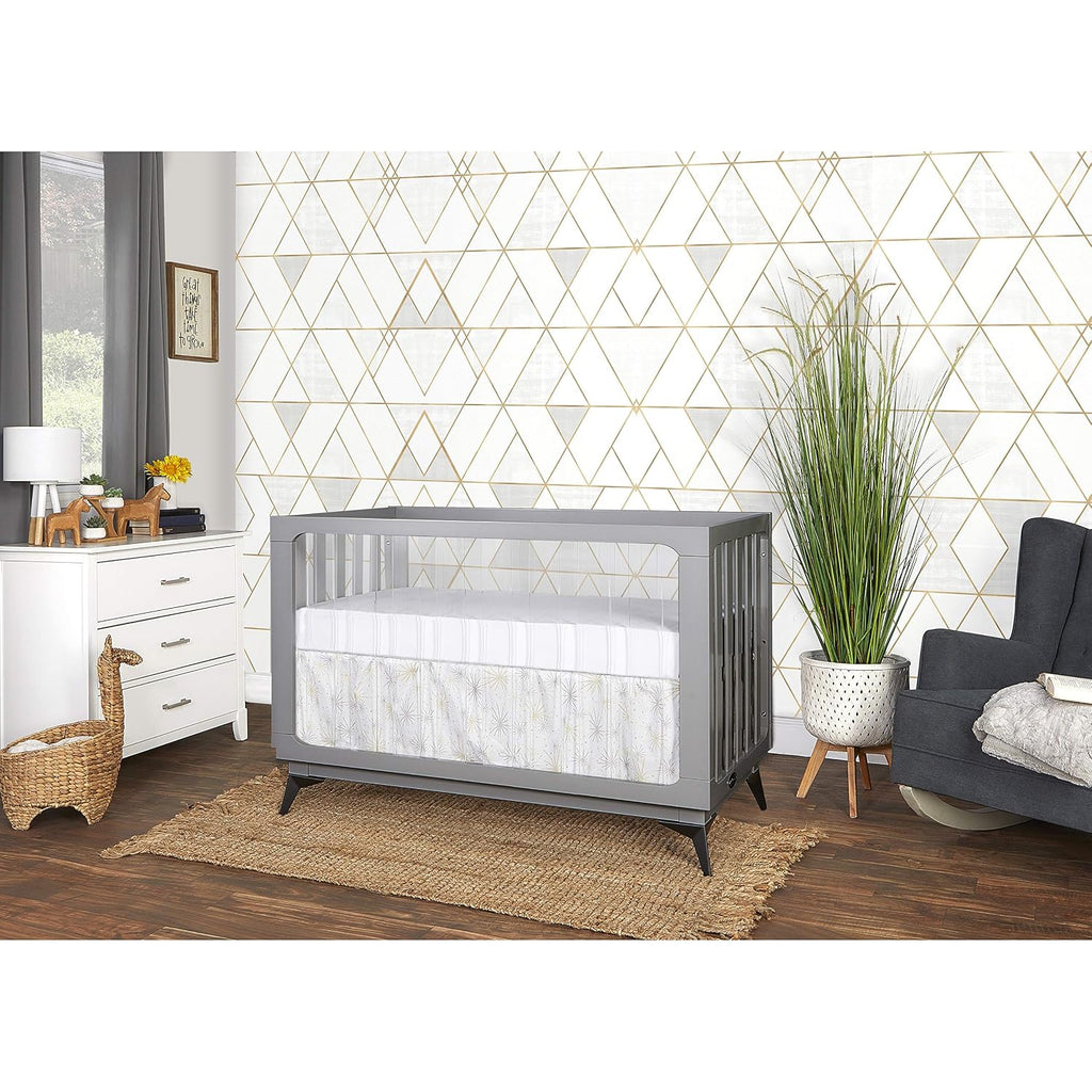 Acrylic 4 in 1 Convertible Crib Toddler Rail I Easily Coverts to Toddler Bed & I Acrylic Slats, Pebble