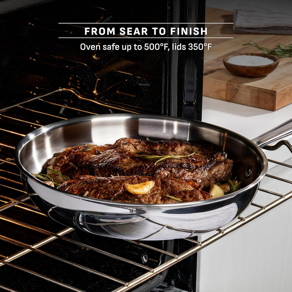 Pro Tri-Ply Stainless Steel 10-Piece Induction Cookware Set | NSF-certified, oven safe to 500°F, glass lids to 350°F