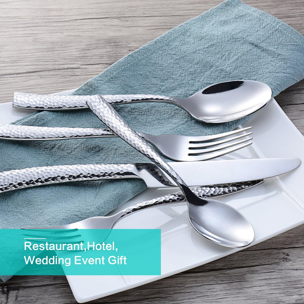 Flatware Silverware Set Hammered Mirror Polished Stainless Steel 20-Piece Set