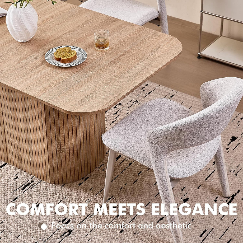 Large 63" Large Dining Table for 4 6, [Rounded Corners] [Grooved Pedestal Base] Modern Rectangle Kitchen Dinner
