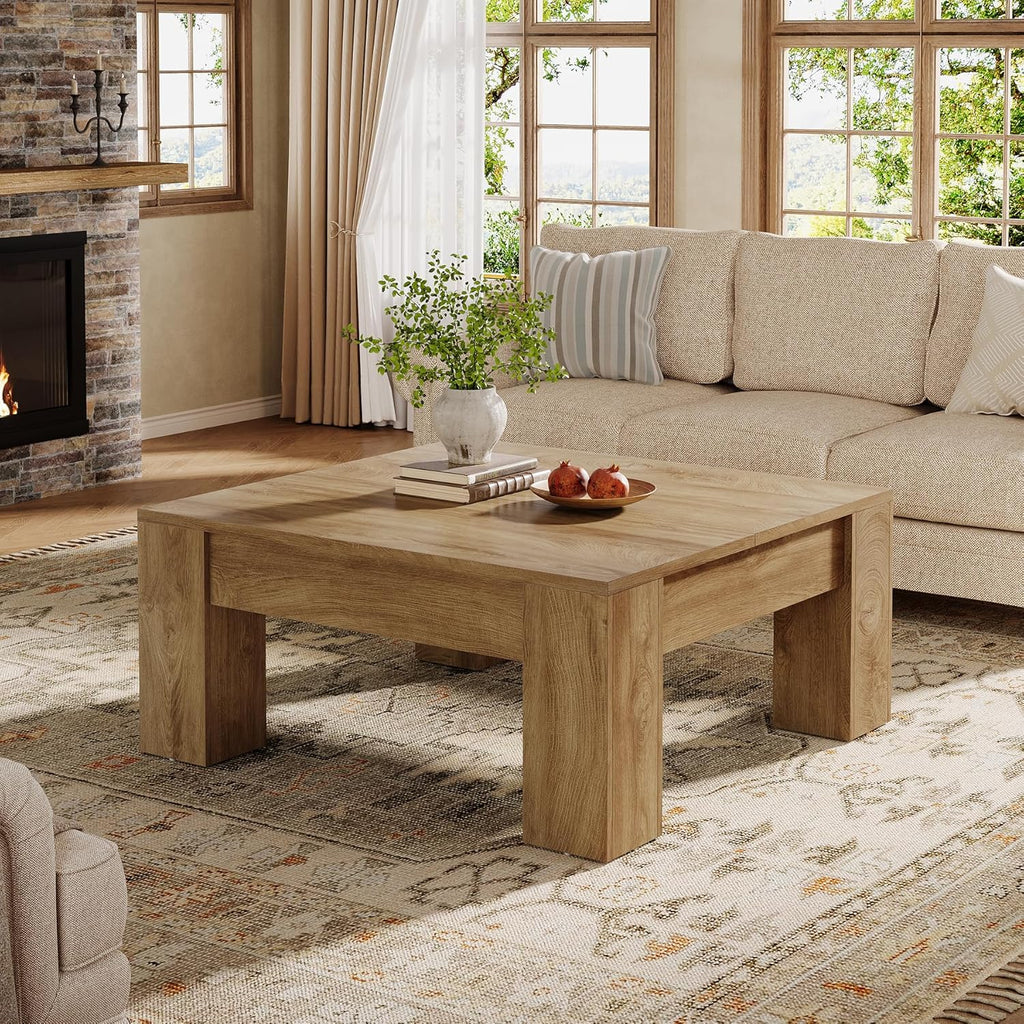 Farmhouse Square Coffee Table, 39-Inch Wooden Coffee Table with Sturdy Legs, Rustic Accent Center Table, Easy Assembly