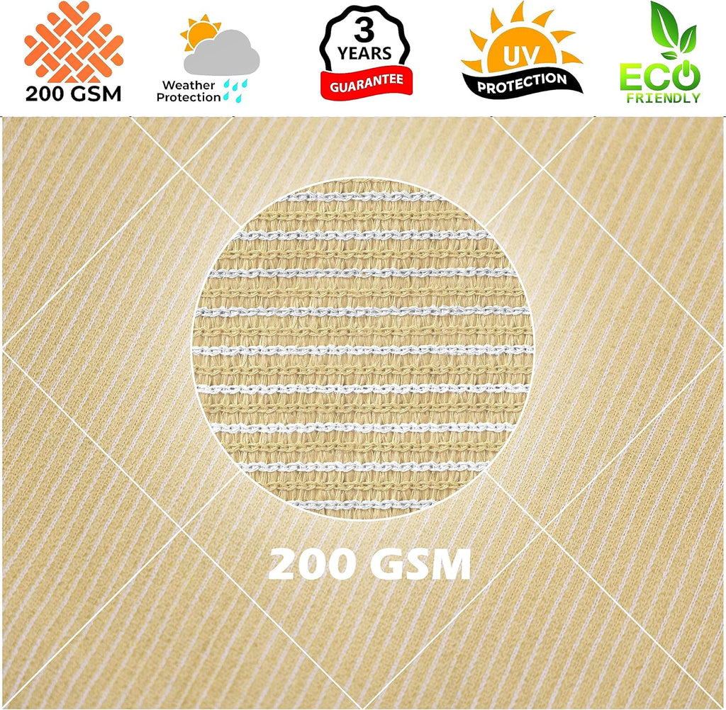 20' x 20' x 20' Beige Triangle Sun Shade Sail Canopy Outdoor Patio Fabric Screen Awning RTAPT20 - UPF50+ 95% UV