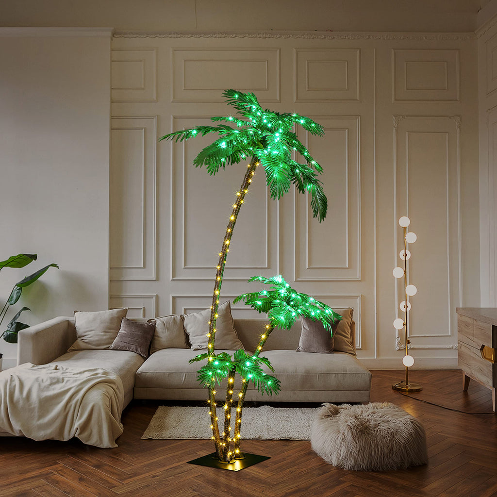 Solar Lighted Palm Tree 7FT 3FT 2FT Artificial Palm Tree Decor for Outdoor 218 LED Light up Fake Tree for Indoor