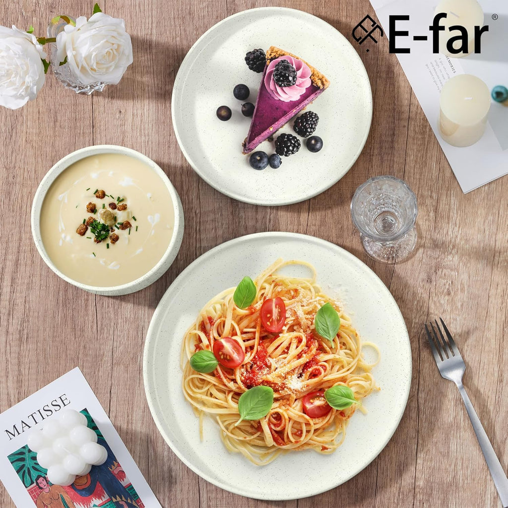 Dinnerware Sets for 8, 24-Piece Stoneware Plates and Bowls Set, Modern Kitchen Dinning Dishware