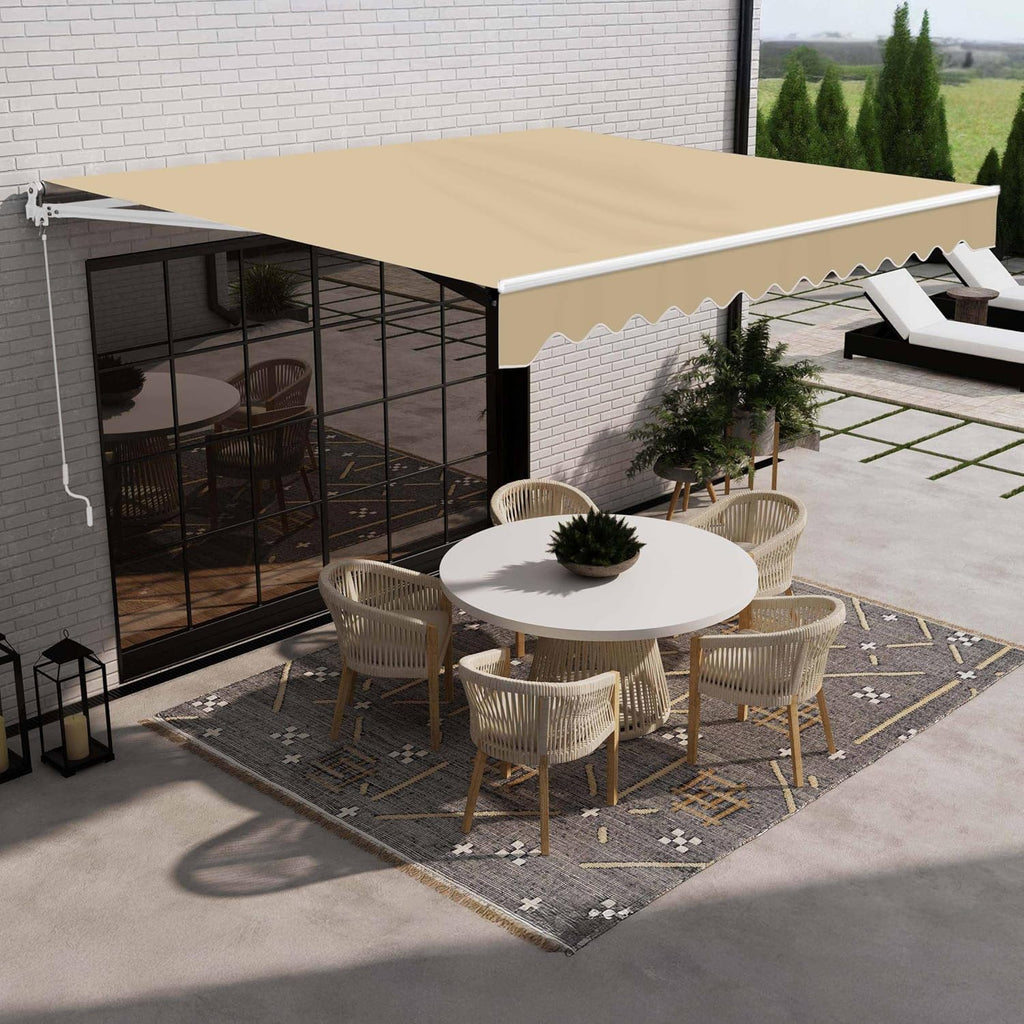Electric Patio Awning Caribbean White Frame 12x10 Sand Beige | Retractable sunshade for decks and balconies