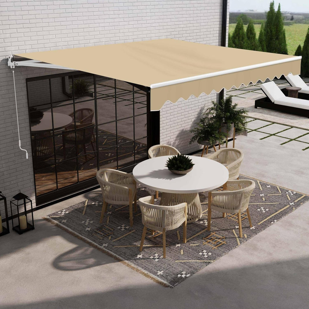 Electric Patio Awning Caribbean White Frame 20x10 Desert Sand | Retractable sunshade for decks and balconies