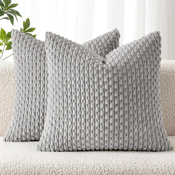 Euro Sham Decorative Throw Pillow Covers 24x24 Light Grey Corduroy