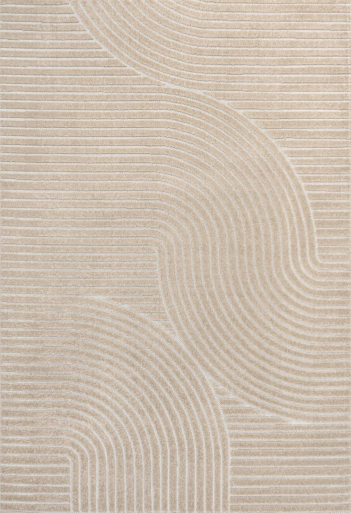 Hallie High-Low Curve Beige/Cream Indoor/Outdoor Area Rug, Minimalist, Japandi, Geometric, Pet Friendly