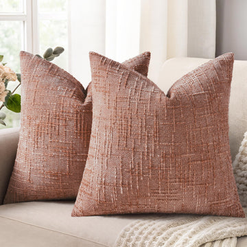 Textured Chenille Throw Pillow Covers 20x20 Set of 2 Pink