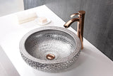 Tempered Glass Vessel Bowl Sink in Speckled Silver, Silver Top Mount Bathroom Sinks Above Counter