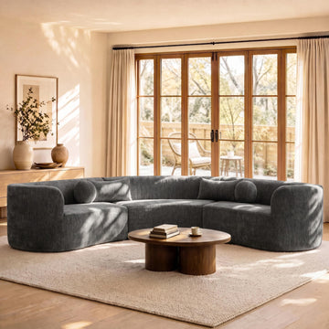 6 Seat Modular Curved Sectional Sofa, Frameless Chenille Arc Couch with 4 Pillows, Free Combination with Hook and