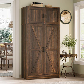 71" Tall Kitchen Pantry Storage Cabinet with Adjustable Shelves | Large Farmhouse Storage Cupboard, Barn Doors