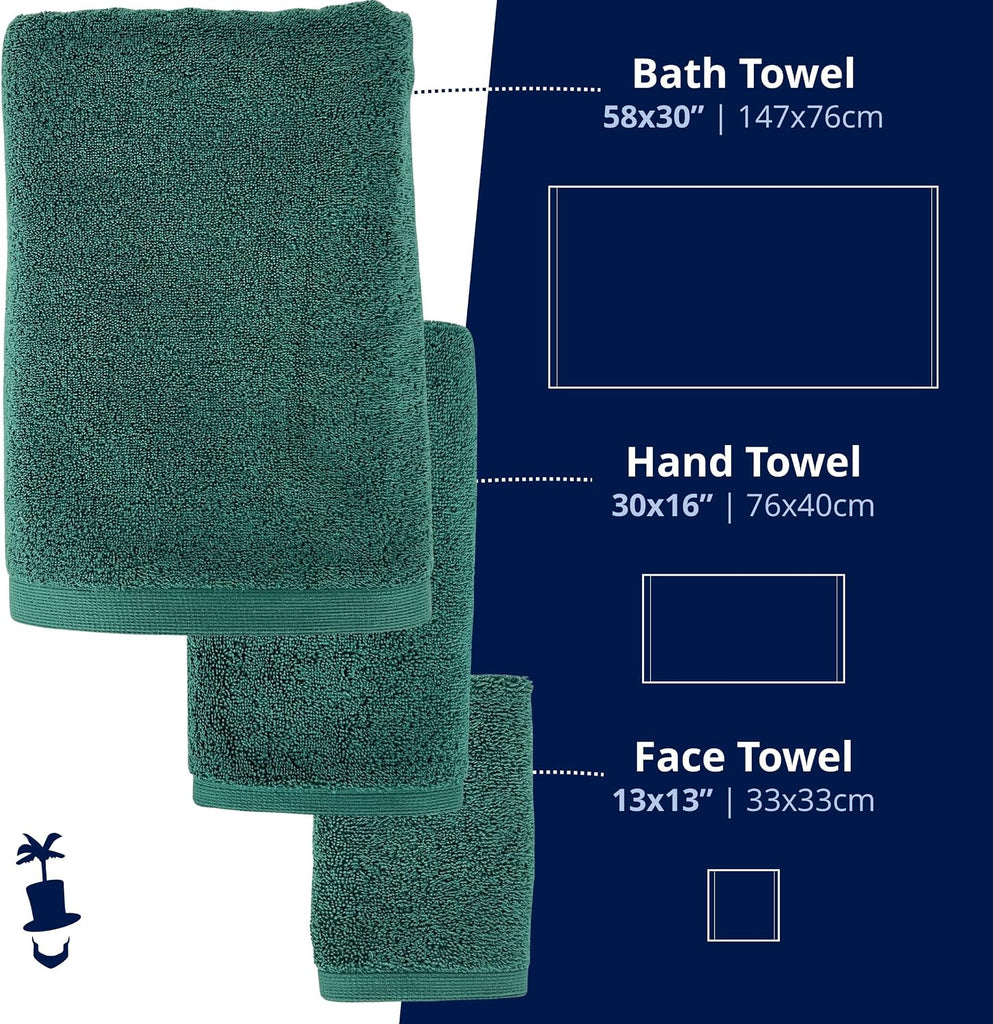3PC Turkish Cotton Bath Towel Set, Silver-Infused (Green) | Plush 700 GSM set includes 58x30" bath towel, 30x16" hand