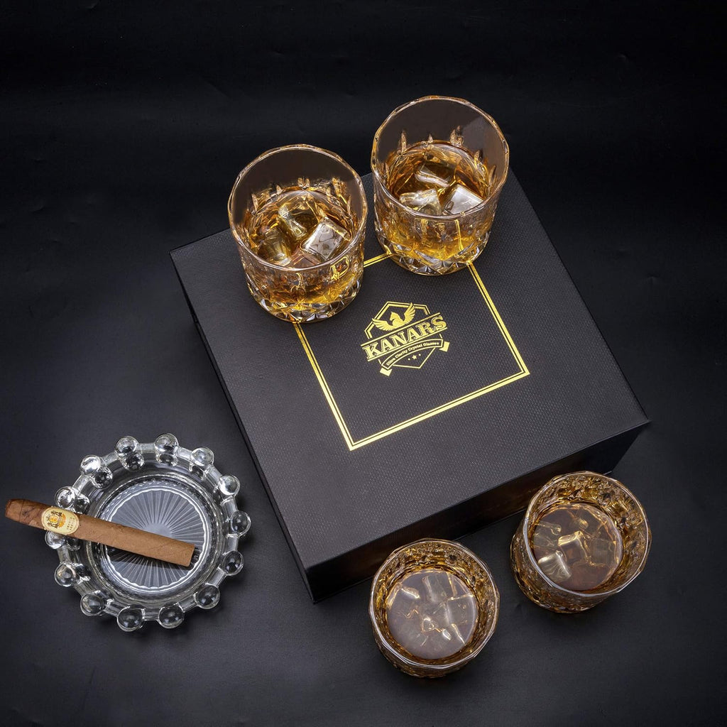 Old Fashioned Whiskey Glasses with Luxury Box - 10 Oz Rocks Barware For Scotch, Bourbon, Liquor and Cocktail Drinks