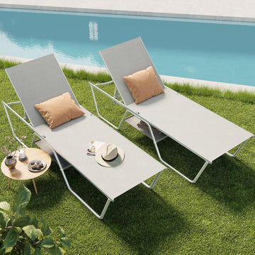 78" Oversized Outdoor Chaise Lounge Chair Set of 2, 27" Extra Wide Foldable, 5-Position Adjustable, UV50+ Textilene