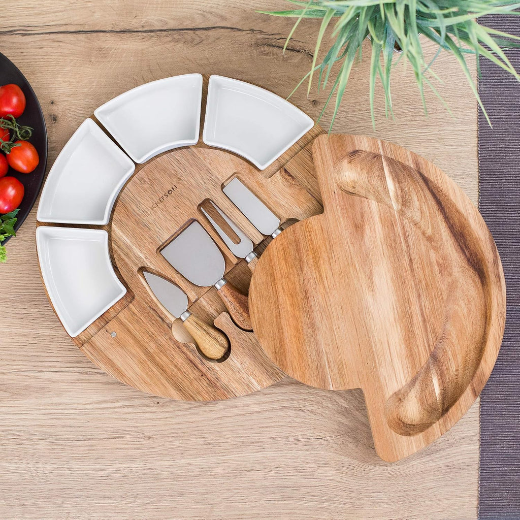 Charcuterie Board Set and Cheese Serving Platter - Made from Acacia Wood - US Patented 13 inch Cheese Board and Knife