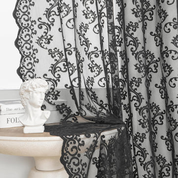Black Lace Curtains 72 Inches Long 2 Panels Modern Vintage Paisley Floral Sheer Curtains Bedroom Rod Pocket Light
