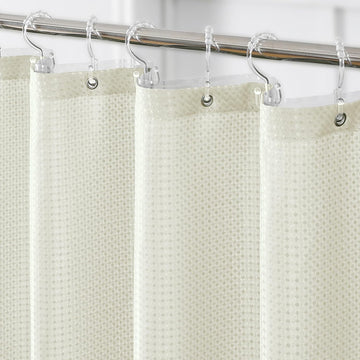 3 in 1 Waffle Shower Curtain Set with Liner, Ivory, 72 x 72 | Shower Curtain and Liner Set with Hooks, Waterproof