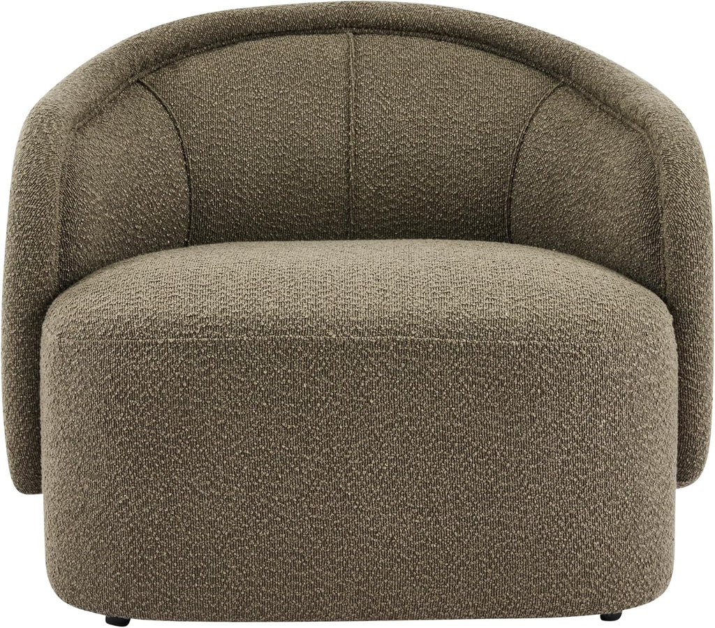 Amanda Low Profile Accent Chair, Fabric Round Back Chair, Boucle Upholstered Living Room Armchair, Comfy Reading