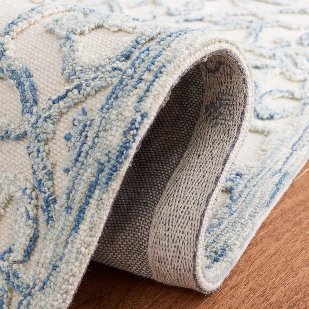 X Area Rug - 9' x 12', Blue & Ivory, Handmade Wool