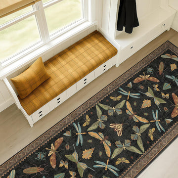 Dark Black Boho 2x10 Rug Runners for Hallways, Washable Non Slip Long Runner Rug, Low Pile & Soft Stain Resistant