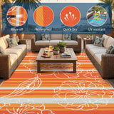 8x10 Outdoor Waterproof Rug, Floral Outdoor Area Rug，Reversible Plastic Straw Patio Rug, Portable Ca