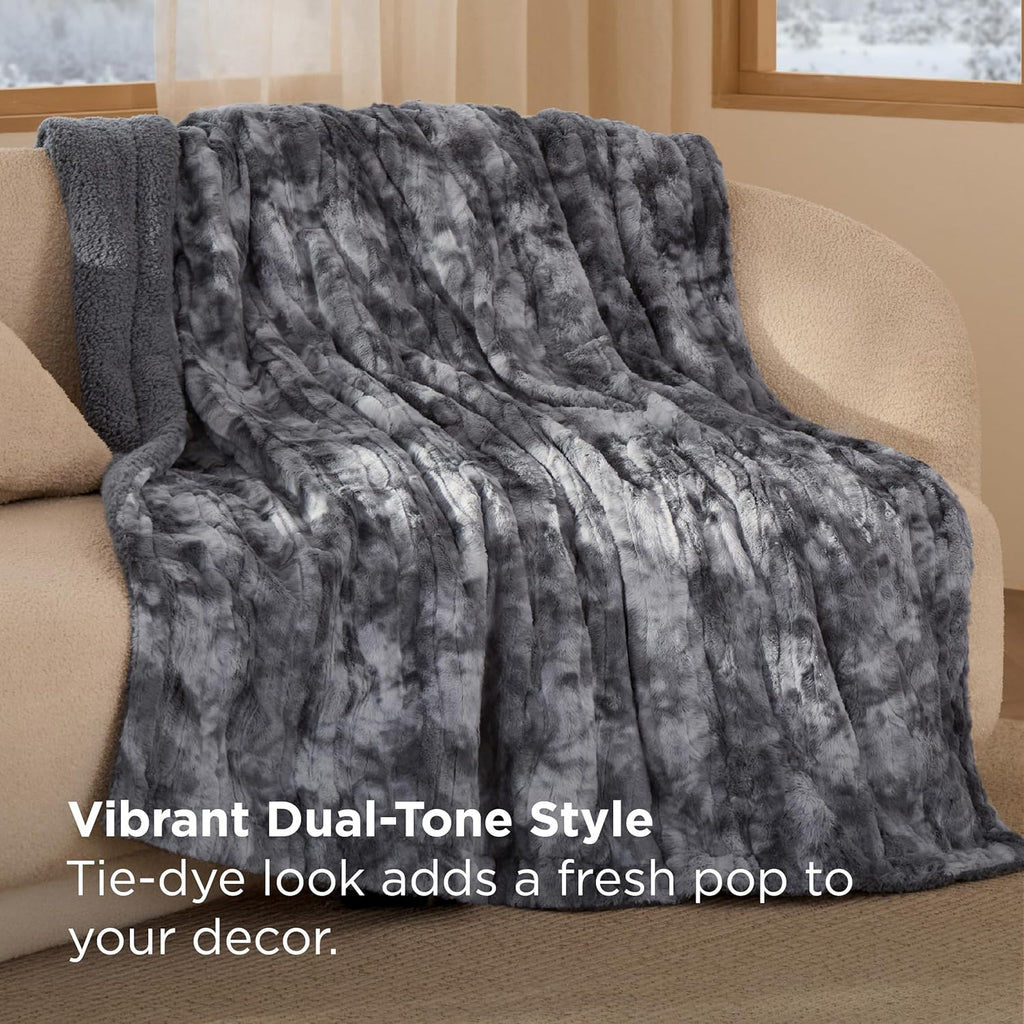 GentleSoft Fluffy Throw Blanket - Fleece Warm and Cozy Throw for Women Gift, Plush & Fuzzy Faux Fur Blanket, Tie Dye