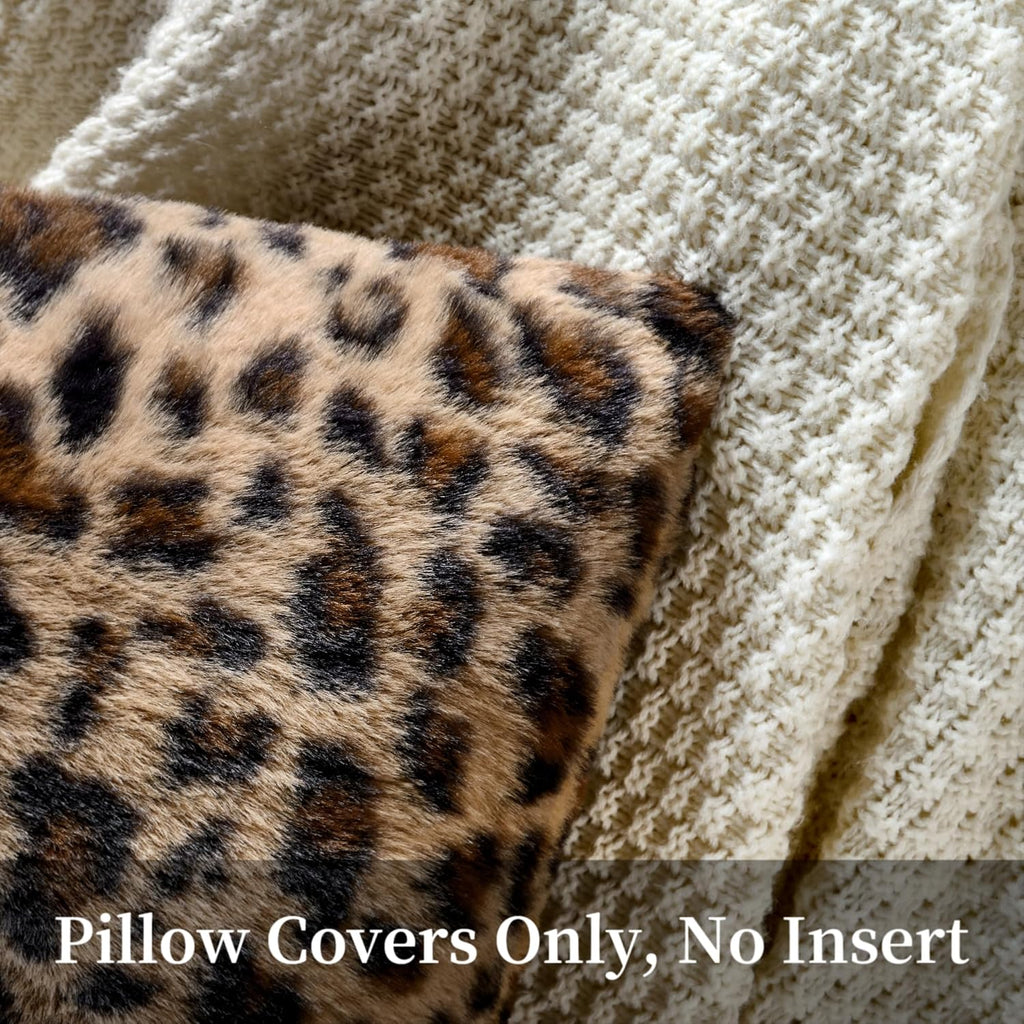 Cheetah Pillow Covers 18x18 Faux Fur Throw Pillow Covers Set of 2 Leopard Couch Pillow Covers Fluffy Soft Decorative
