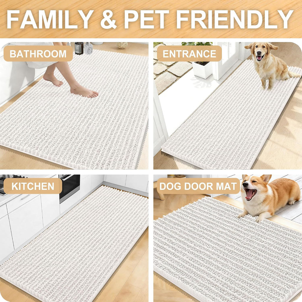 Bathroom Rug Mat 30x20, Thick Soft and Absorbent Chenille Bath Mat, Non-Slip Rubber Backing, Machine Washable Quick