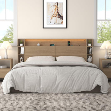 King Wall Mount Solid Wood Leg Headboard with Storage | Headboard Only,USB Charging,Rgb Light,Modern