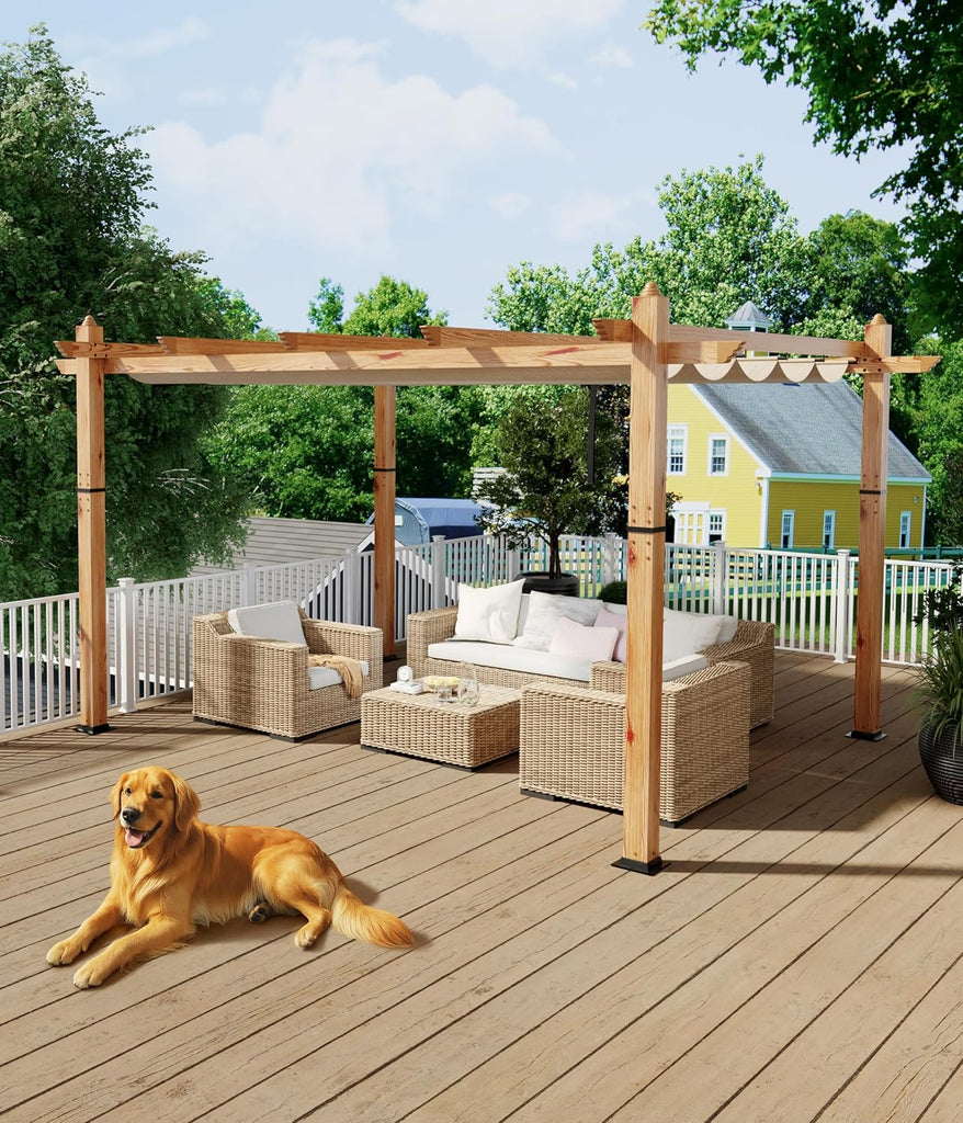 10x10 ft Outdoor Metal Pergola, Aluminum Pergola Gazebo with Adjustable Canopy & Reinforced Frame