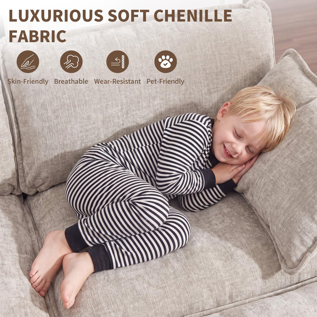 76.7" Cloud Loveseat Couch with Ottoman, Small L Shape Sectional Sofa