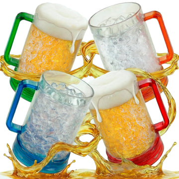 Freezer Mugs for Beer, 16 oz Double-Walled Freezable Cups, 4 Pack