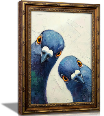 Vintage Gold Framed Whimsical Pigeon Canvas Wall Art 12x16in