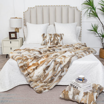 Fur Blanket Throw for Couch Tan Rabbit Fur Throw Blanket Non-Woven Fabric Backing Fuzzy Fluffy Super Soft Plush