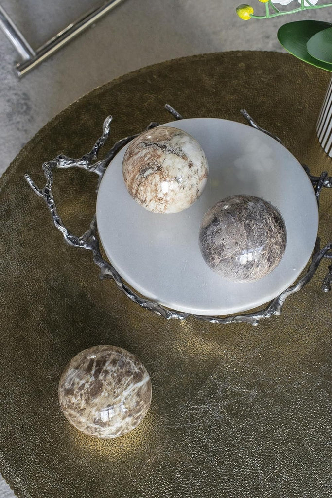 Set of 3 Ceramic Decorative Spheres - Modern Marbled Orbs Decor, Tabletop Accent, Shelf Display, Living Room Bedroom