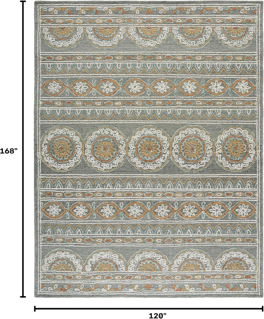 Blossom Collection Area Rug - 10' x 14', Grey & Ivory, Handmade Wool, Ideal for High Traffic Areas in Living Room