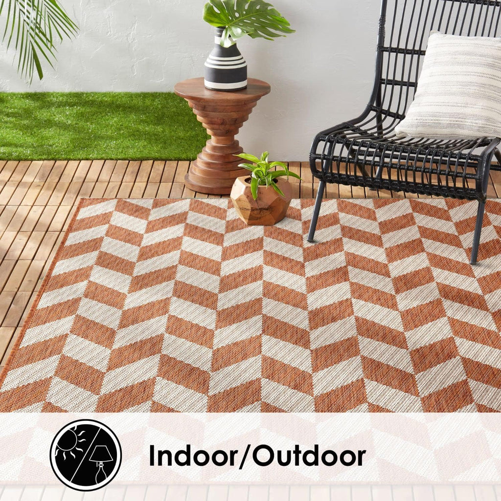 Patio Country Calla Contemporary Herringbone Indoor/Outdoor Area Rug, Orange/Ivory , 5'2"x7'2"
