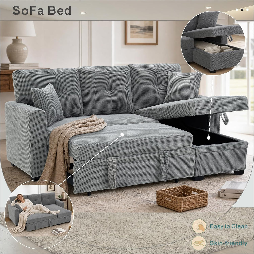 71" Sectional Sleeper Sofa,L Shaped 3 Seater Sectional Couches ,Pull Out Couch Convertible Sofa Bed with Reversible