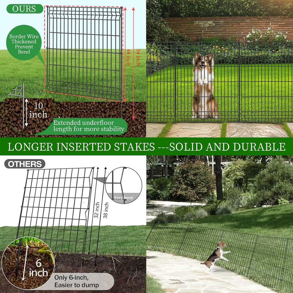 No Dig Fence Outdoor Dog Fences,Total 44" H x 288" W Decorative Metal Garden Fence with Gate,Garden Fence Animal
