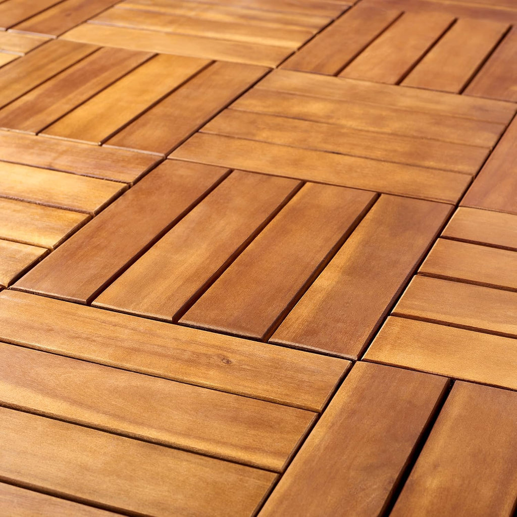 Outdoor Collection Phuket Natural Acacia Wood 4-Slat Interlocking Floor Tile Patio Deck 12 x 12-inch (Set of 10)