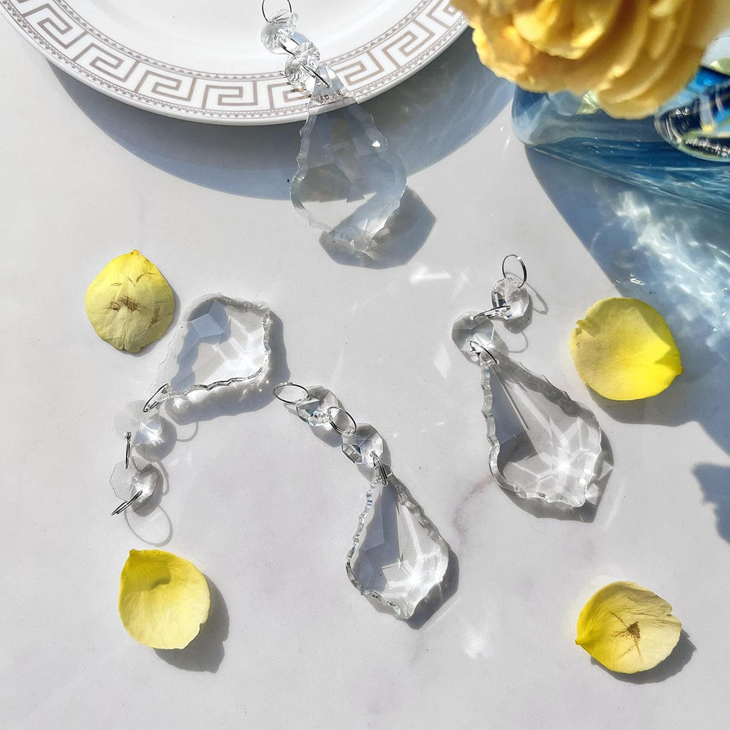 20PCS Clear Crystal Suncatcher Prisms, 63mm Chandelier Replacement Pendants - Maple Leaf Chandelier Prisms Connected