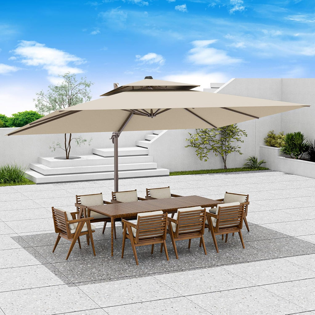 10x13 FT Patio Umbrella, Large Cantilever Rectangular Double Top Heavy Duty Offset Umbrellas with 360° Rotation